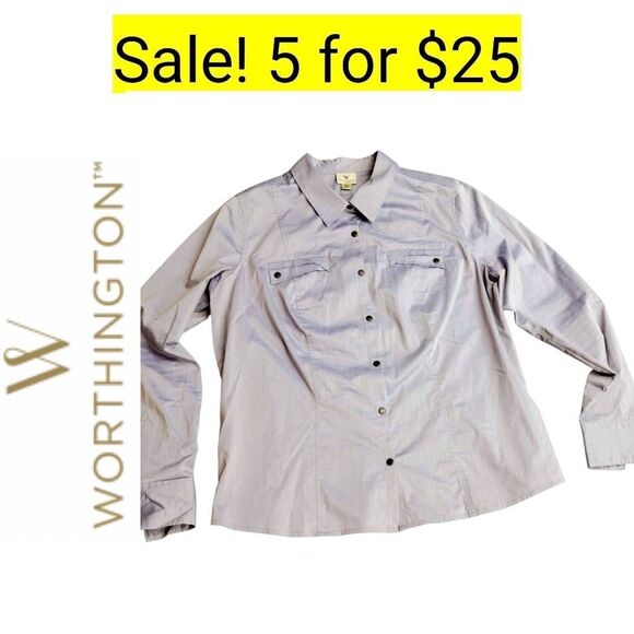 Worthington Lavender Blue Snap Buttons Long Sleeve Shirt on Sale 5 for $25 - Picture 8 of 8